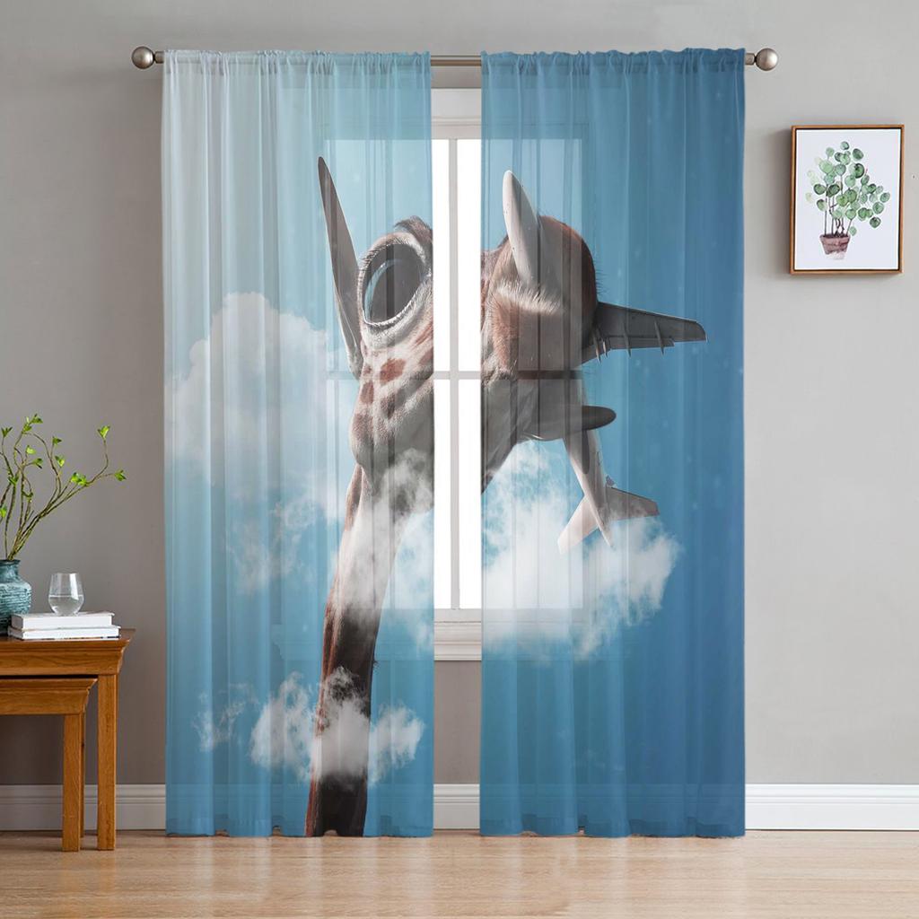 Flugzeug Sonnenuntergang Moderne Vorhänge für Wohnzimmer Transparente Tüllvorhänge Fensterschleier für das Schlafzimmer Zubehör Dekor