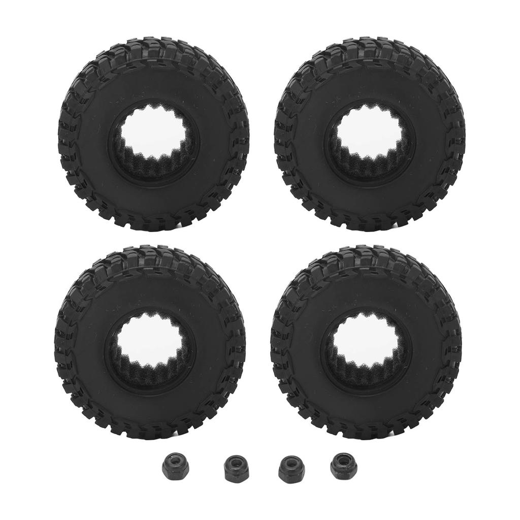 4 Pcs RC Tires Rubber Black Strong Cushioning Remote Control Car Tires with Anti Slip Nuts for Axial SCX24 1 24 RC Car