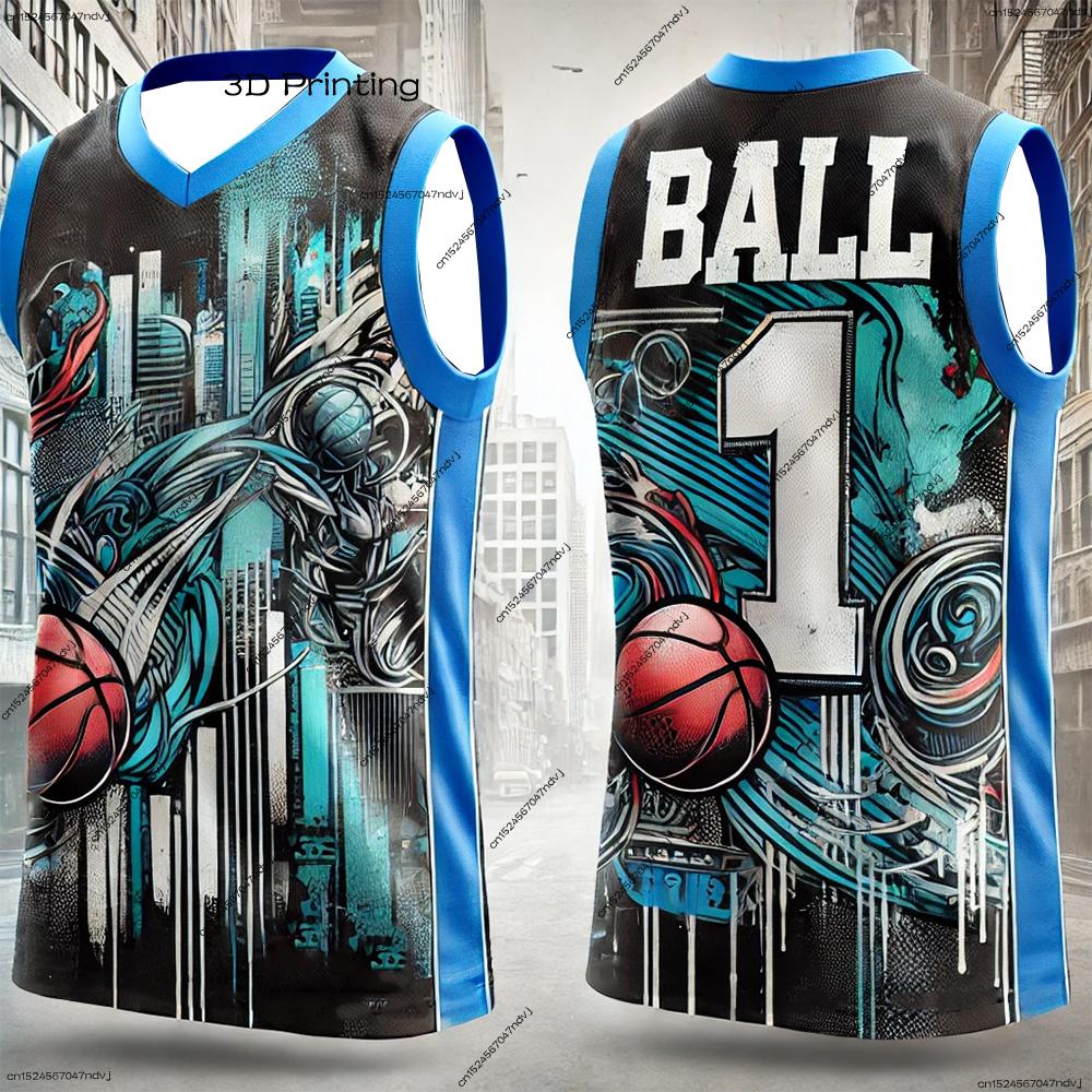2026 USA Basketball Summer Huangfeng Maillot de Basket-ball BALL N°1 Enfants Adulte Gilet de Sport Haut Décontracté et Confortable M blue