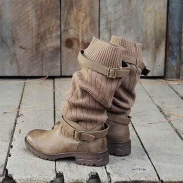 Platforma Silný Podpatek Dámské Westernové Kovbojské Boty Módní Nazouvací Skládaný Vršek Dlouhé Kotníkové Boty Podzim Zima Kotníkové Boty