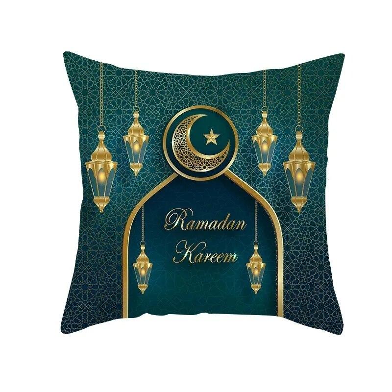 Islamic Eid Mubarak Decorative Pillowcase Home Decor Sofa Cushion Cover Ramadan Cotton Mosque Muslim Pillowcase 45X45CM