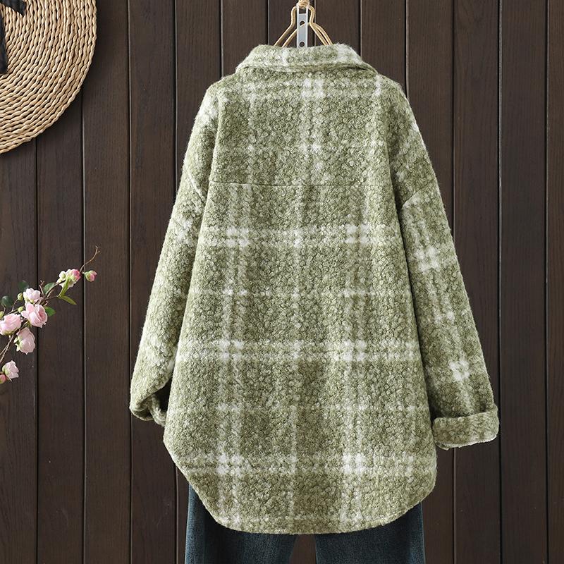 DIMANAF 2025 New Autumn Winter Plus Size Women Coats Jackets Loose Casual Outerwear Vintage Lady Plaid Cotton Thick Long Sleeve