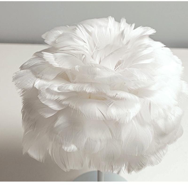 Ins Romantic Feather Table Lamp, Dimmable Bedside Night Light for Bedroom Decor