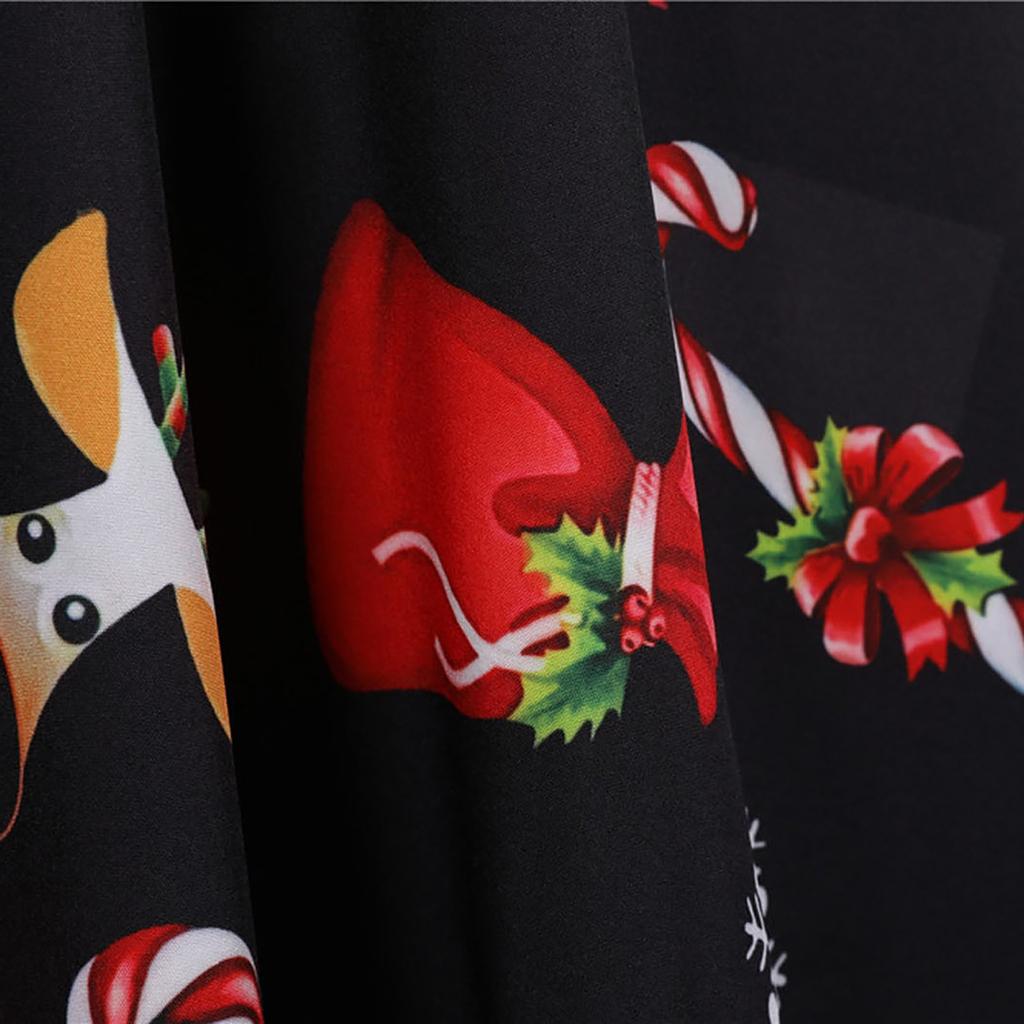 Women Vintage Short Sleeve Christmas 1950s Housewife Evening Party Prom Dress