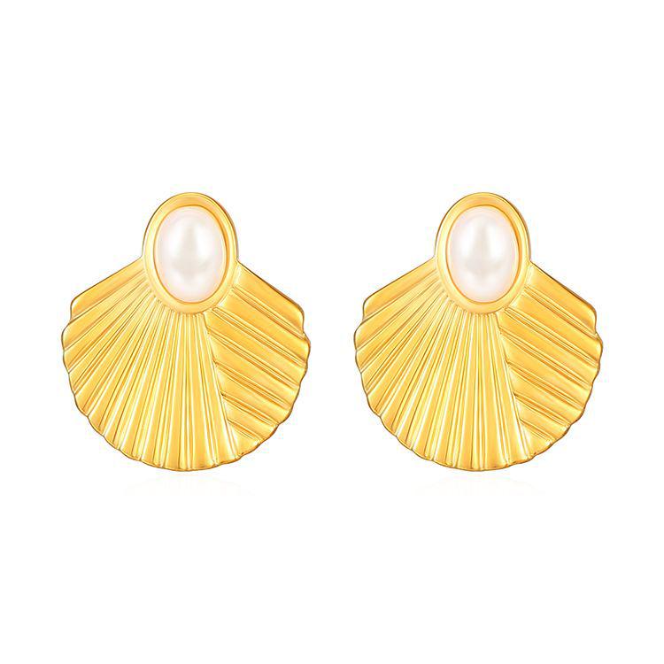 Geometric Fan-Shaped Pearl Earrings: European & American Fashion Trend