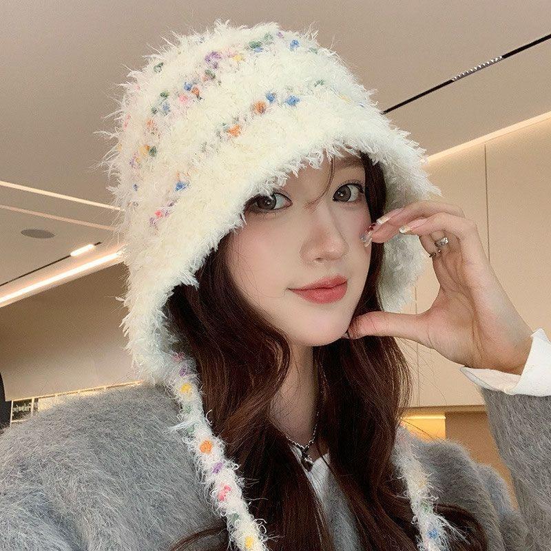 New Autumn and Winter Season Colored Plush Hat Warm Ear Protection Versatile Cold Face Small Bucket Hat