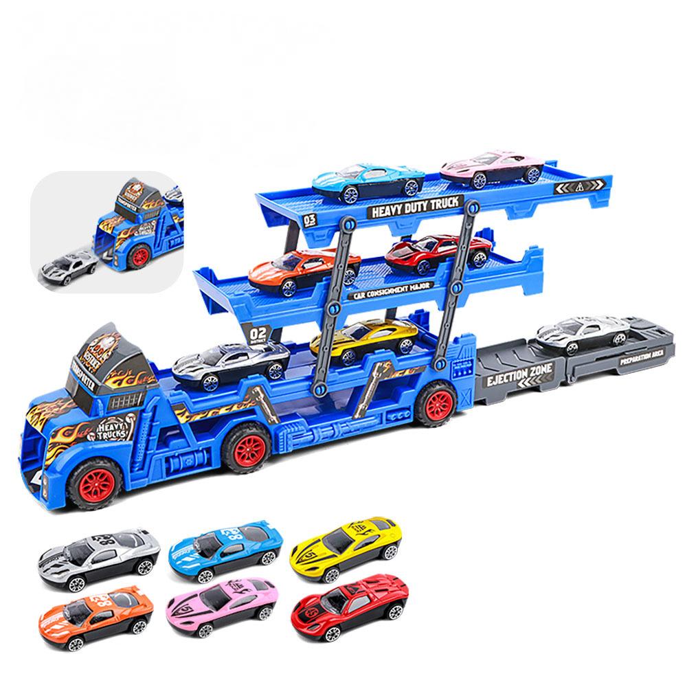 Children's Folding Transport Truck Car Model Set Vehicles Trailer Three-Layer Ejection Railcar Boy's Catapult Rail Toys Boys