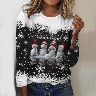 2025 Autumn & Winter Women's New Casual Crew Neck Long Sleeve Top 3D Christmas Pattern Ideal Halloween Christmas Gift