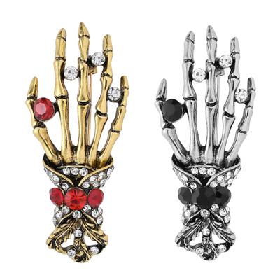 Unisex Rhinestone Skull Hand Pross Pin Denim jakk krae märk Halloweeni kingitus