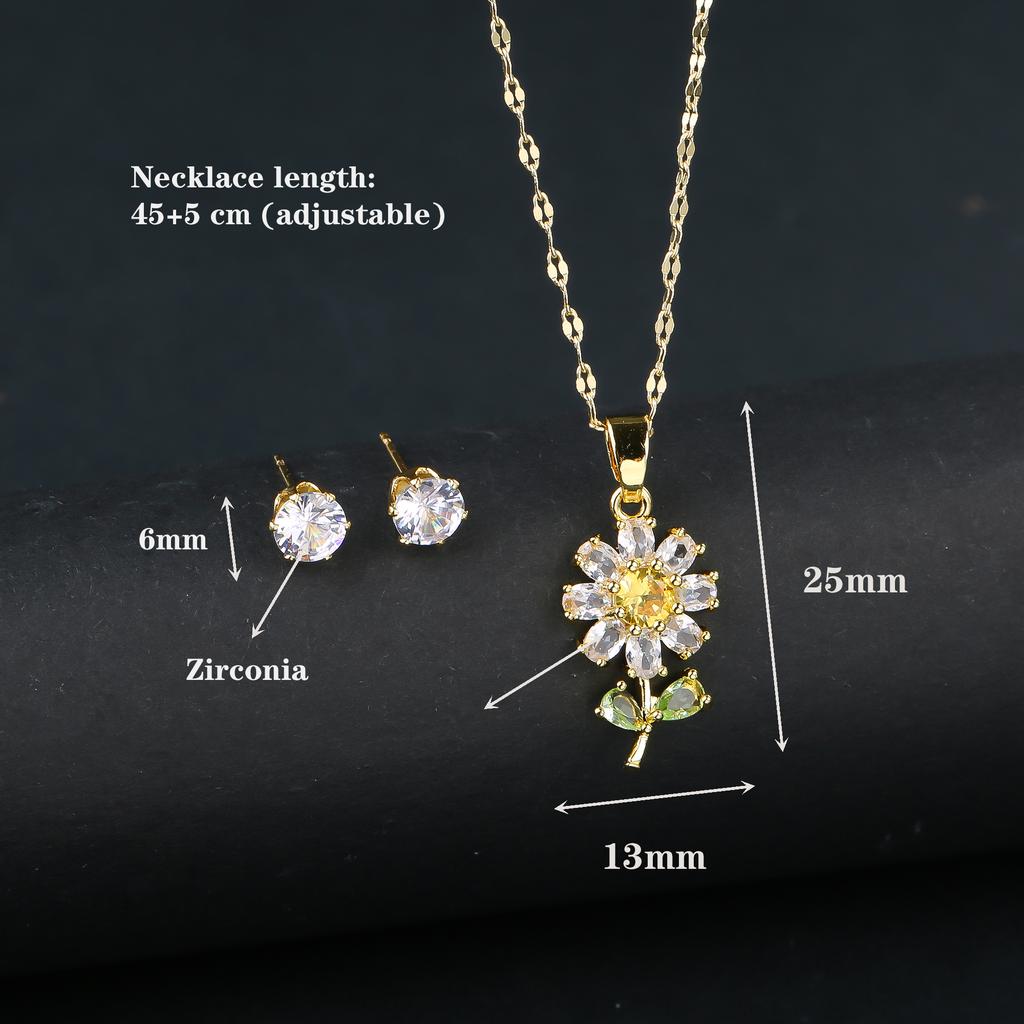 INS Hot Sale Plant Sunflower Crystal Necklace Flower Pendant for Women Girls Casual Party Trend Neck Jewelry Accessories