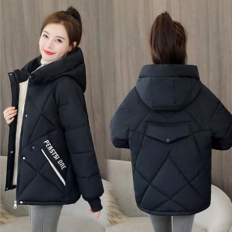 Winter Women Parka Stand Collar Hooded Jacket Loose Warm Thicken Outerwear Down Cotton Casual Jacket Female Basic Coat