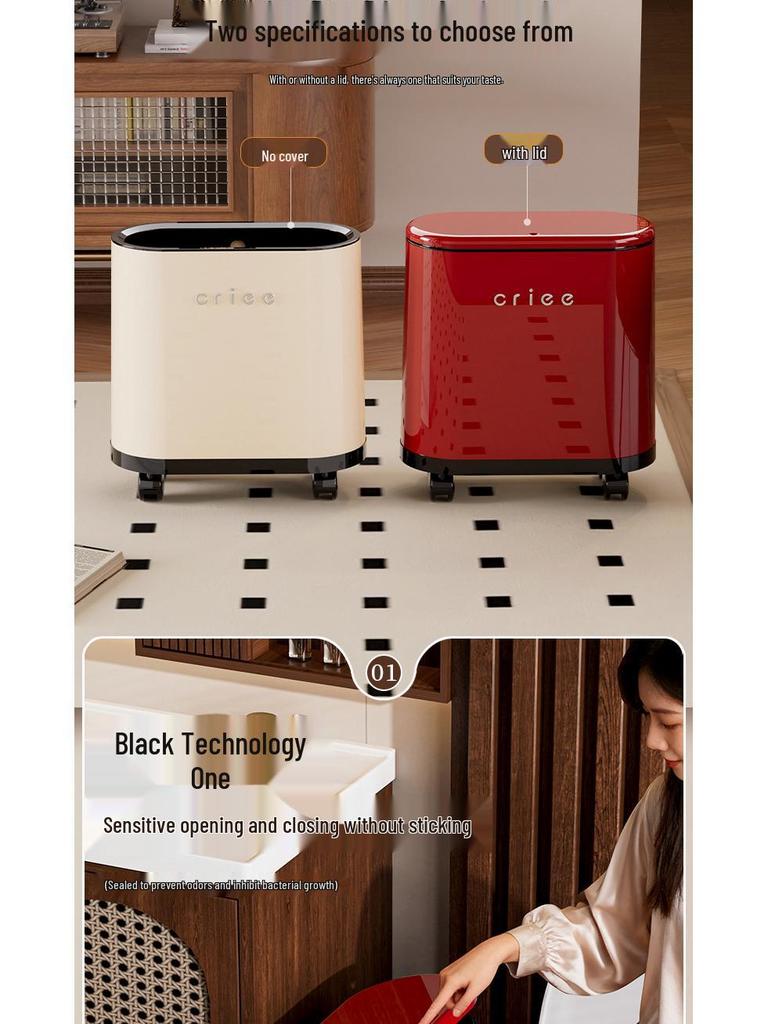 Red Oval Press-Type Trash Can with Lid for Bathroom and Living Room