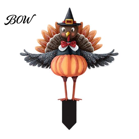 Retro Autumn Garden Accents Thanksgiving Turkey Stake, Wizard Hat with Pumpkin Lawn Ornament, Outdoor Yard Decorations Waterproof Acrylic Welcome Sign