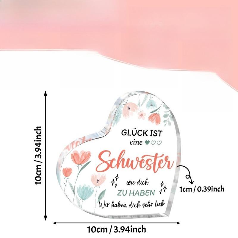2D Flat Heart Keepsake Acrylic Decorative Plaque,Sister's Gift-Inspirational BirthdaySurprise From A Loving Sister,Home Desk Living Acrylic Decoration