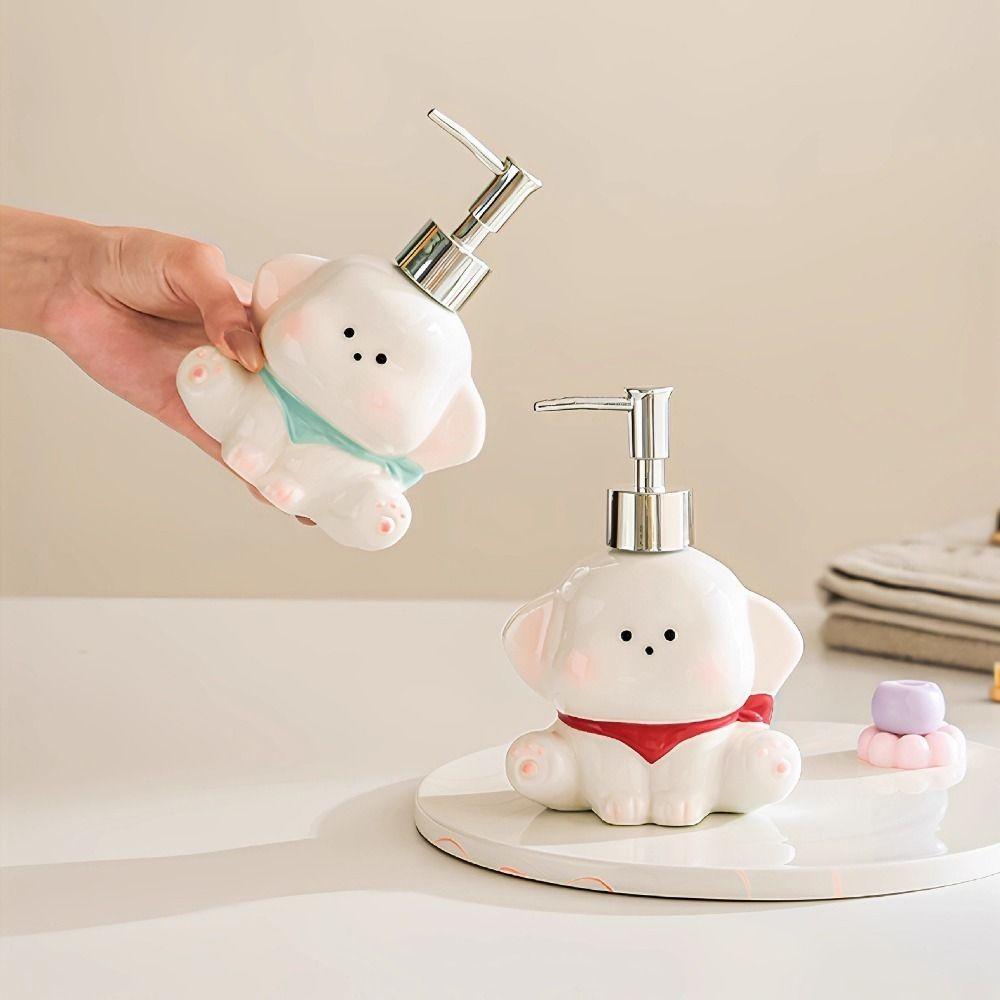 Ceramic Liquid Soap Dispenser Press Pump Empty Bottle Shower Gel Separate Bottles Cute Dog Shape Shampoo Bottle Kitchen