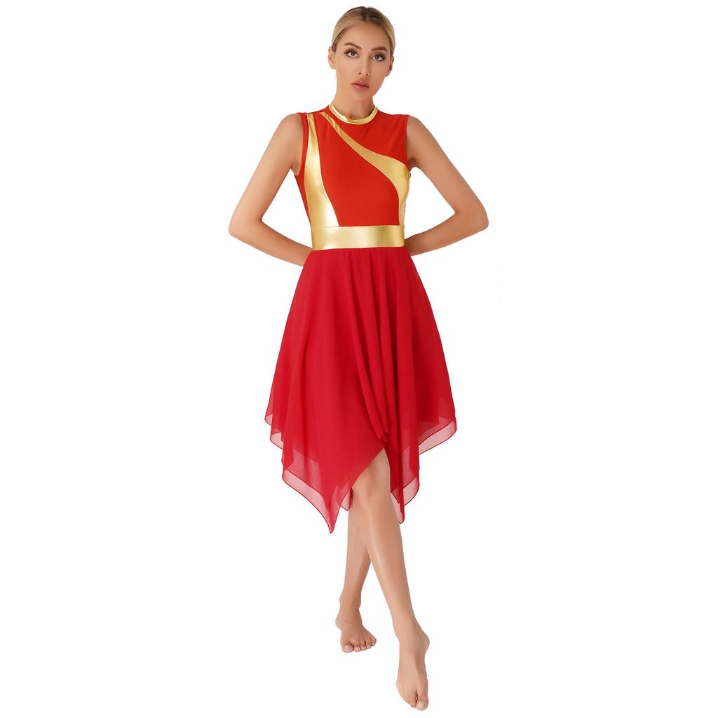 Traje de baile para mujer, vestido de baile de ballet lírico sin mangas con bloques de Color