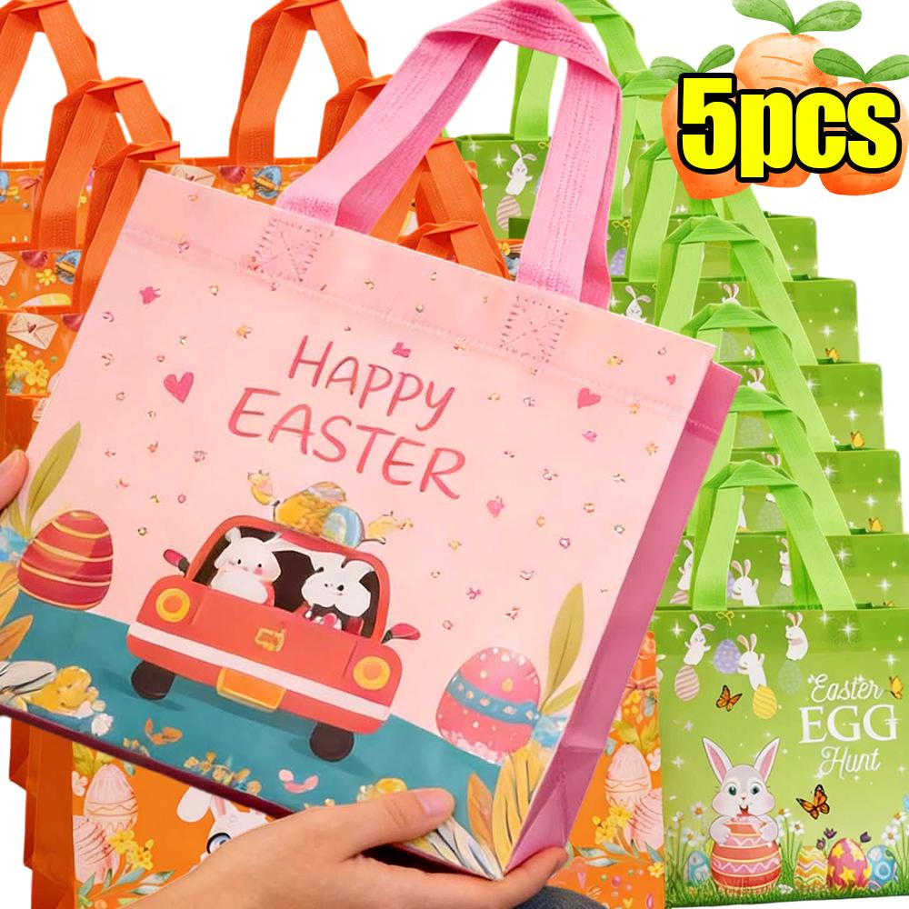 1/5Pcs Easter Tote Bags Colorful Handheld Gift Bunny Egg Bag Non-woven Home Decorations Supplies Packaging Shopping Bag