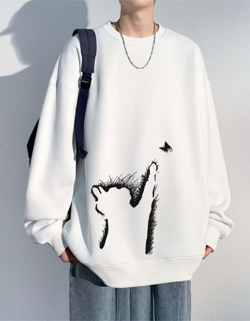 Bligo Long Sleeve Plus Size Stylish Drop Shoulder Loose Solid Oversized Cat Men's Sweatshirt, Hoodie, Pullover, Lightweight, Popular, Fit, Color,