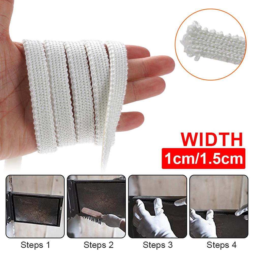 10/15mm Fireplace white Sealing Rope Wood Burning Stove Door Self-Adhesive Fiberglass Sealing Cord Replacement Black Gasket Tape