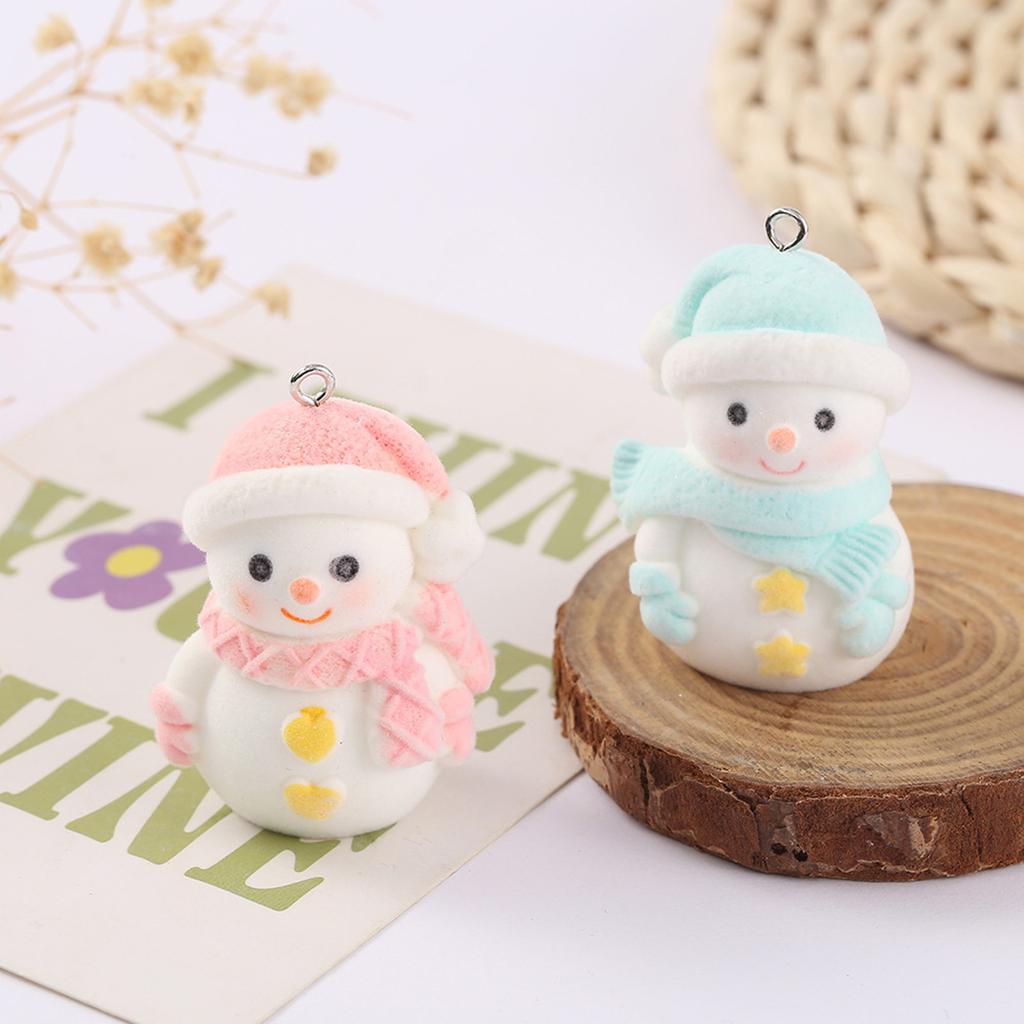 Versatile Flocking Snowman Pendant Decorative Necklaces Pendants DIY Jewelry Making Supplies Mini Resin Ornaments