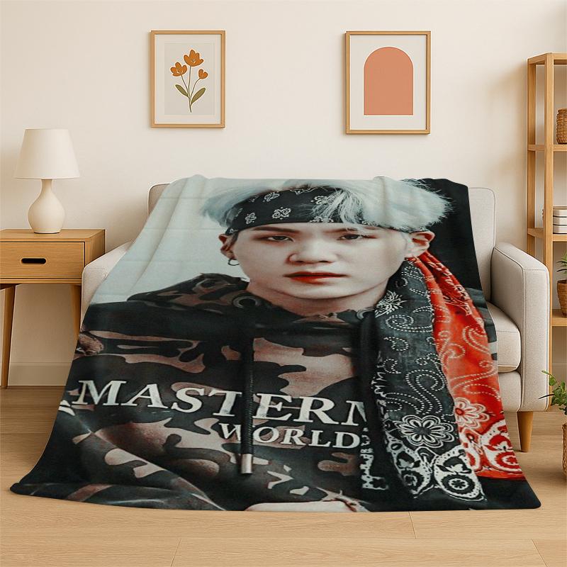 Kpop B-BTS SUGA Agust D Yoon Gi Flannel Blanket Soft Warm Throw Blanket for Bedroom Living Room Bed Travel Camping Picnic Gift