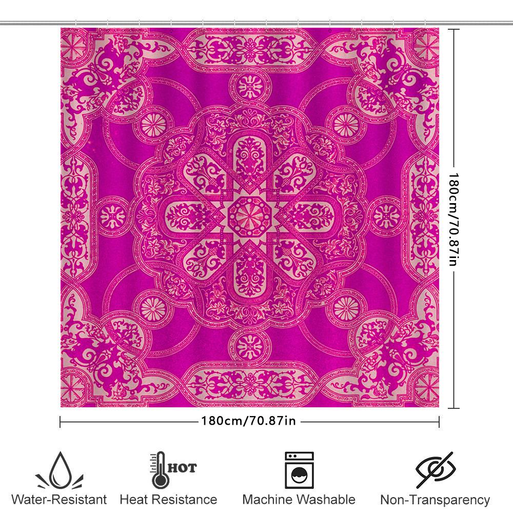 Vintage Boho Mandala Shower Curtain Pink White Decorative Bathroom Decor Floral Home Textile
