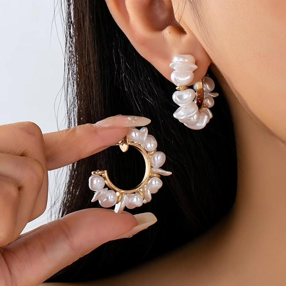 Gold Color Circle Hoop Earrings Imitation Pearl Jewelry for Women Party Daily Wear
