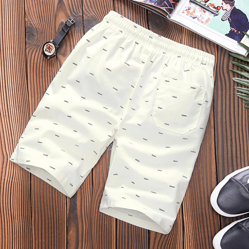 Summer Shorts Men Fitness Sport Elastic Waist Drawstring Shorts Men's Beach Pants Calf-length Design Fish Bone Printing Male