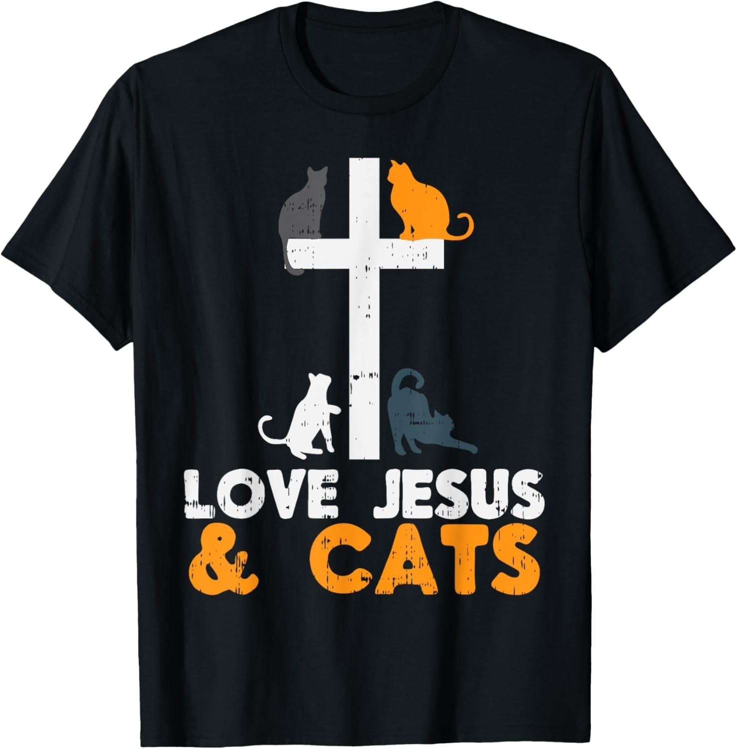 Cross Love Jesus Cats Animal God Christian Pet Lover Gift T-Shirt S разноцветный