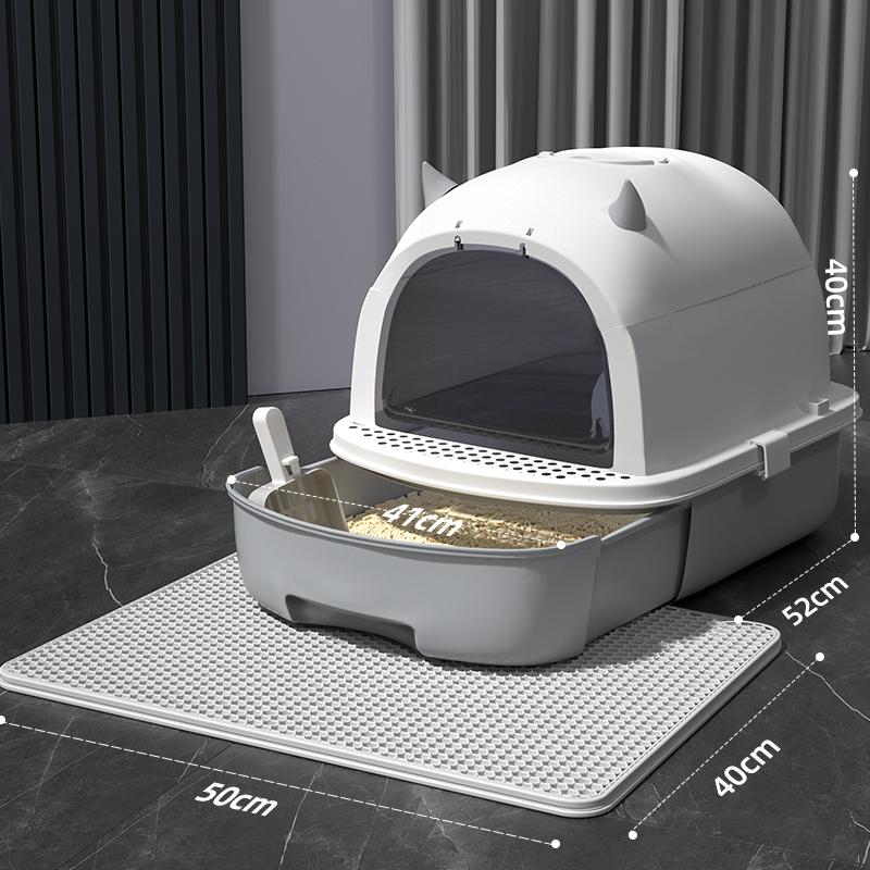 

Oversized Cat Bedpans Deodorant Cat Toilet with Litter Mat Separate Odor Cat Sand Basin Anti-splash Drawer Style Pet Products серый