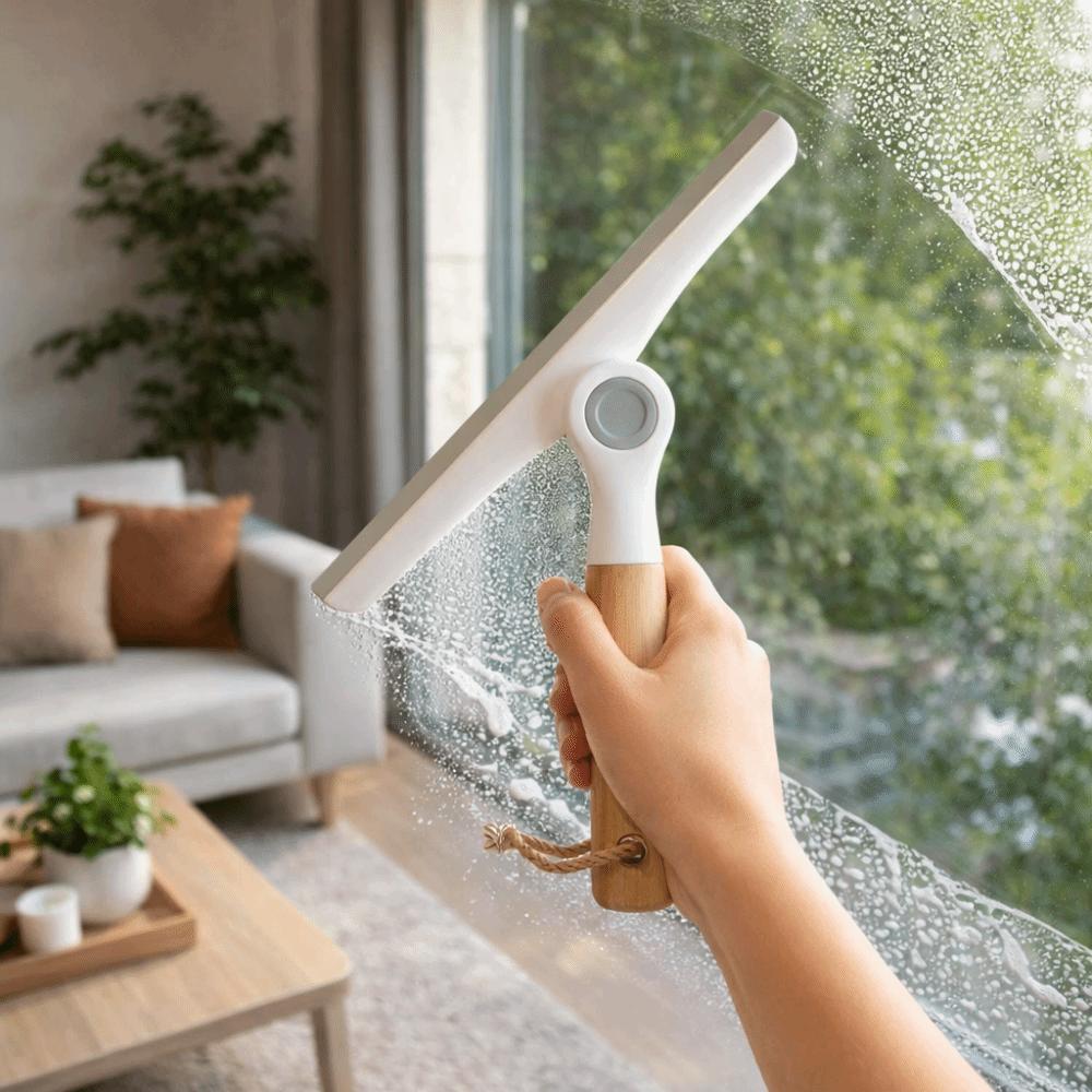 Wooden Handle Glass Wiper Soft Silicone Scraping Scraper Rotating Window Squeegee  Car Glass
