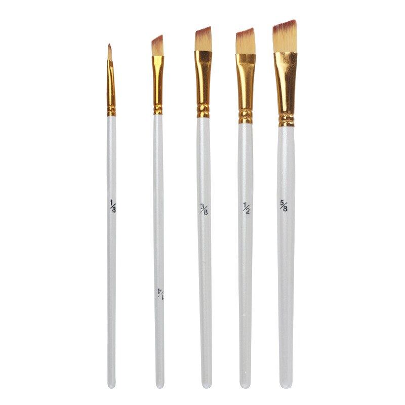 JOWOART 5 bucăți set student stâlp din lemn scurt perie de vopsea cu cap oblic guașă albă pictură pe apă bicolor nailon par pix acrilic pentru vopsea în ulei