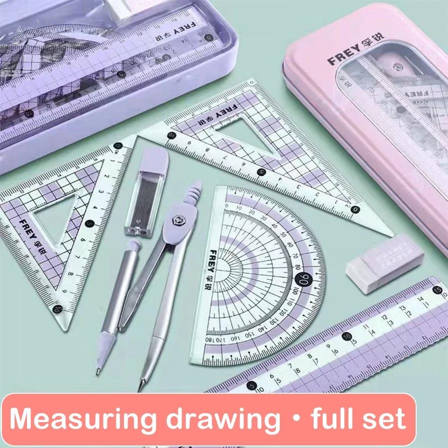 7pcs/ Set Math Geometry Ruler Multifunctional Drawing Tools For Students School Supplies Durable Engineering Design Stationery