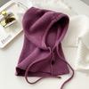 Korean balaclava hat for women, winter warm hat with integrated neck warmer, couple's style, ear protection, knitted wool hat