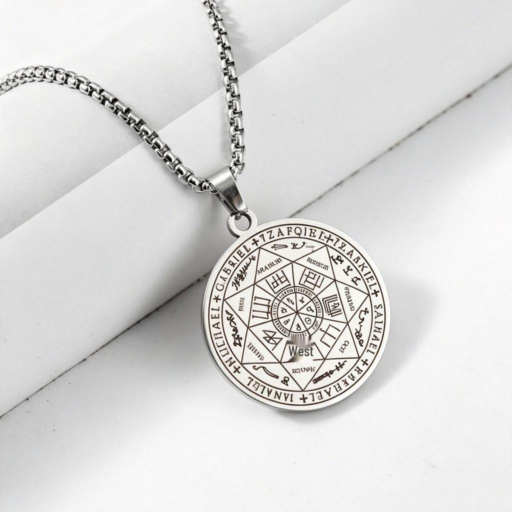 Men's Stainless Steel Necklace with Seven Archangels Magic Circle Pendant