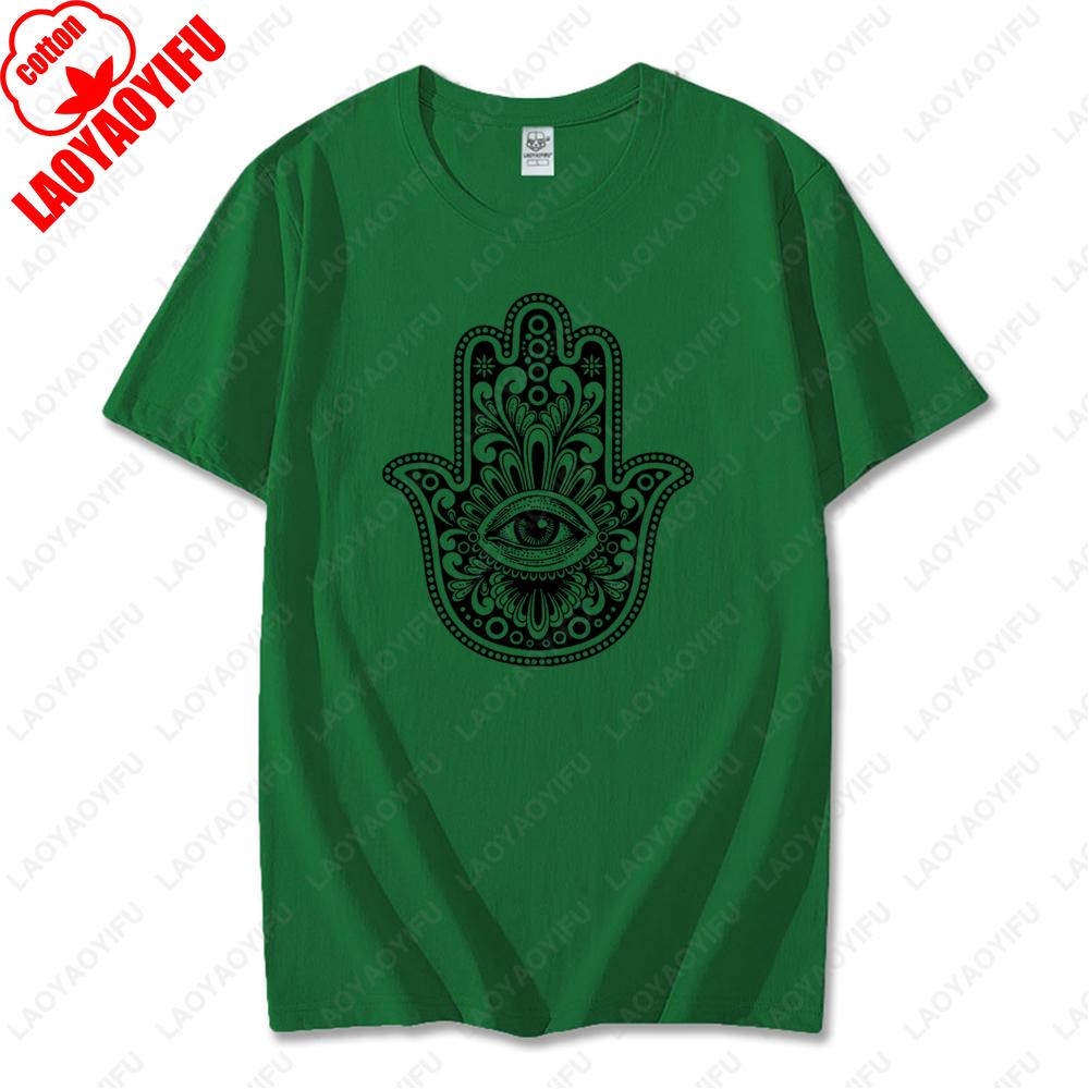 Men Women Hamsa Hand TShirt with Eye Protection Graphic Printed Tees Classic Fashion Cotton Streetwear Unisex Casual Design Tops