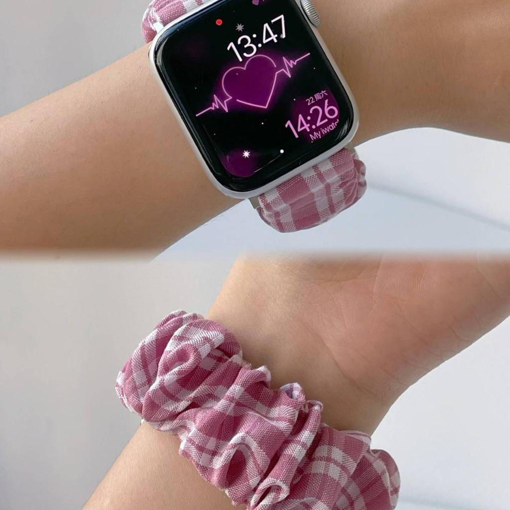 Color Block Plaid Scrunchie Watch Band for Apple Watch Series 5-10