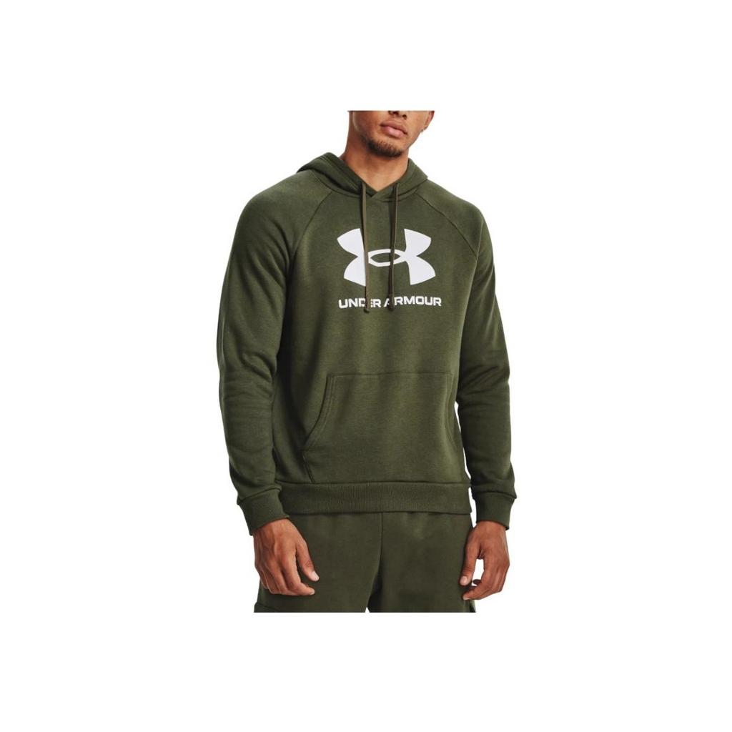 Under Armour Rival Fleece Letter Print Raglan Hoodie Men hoodies Green 1379758-390