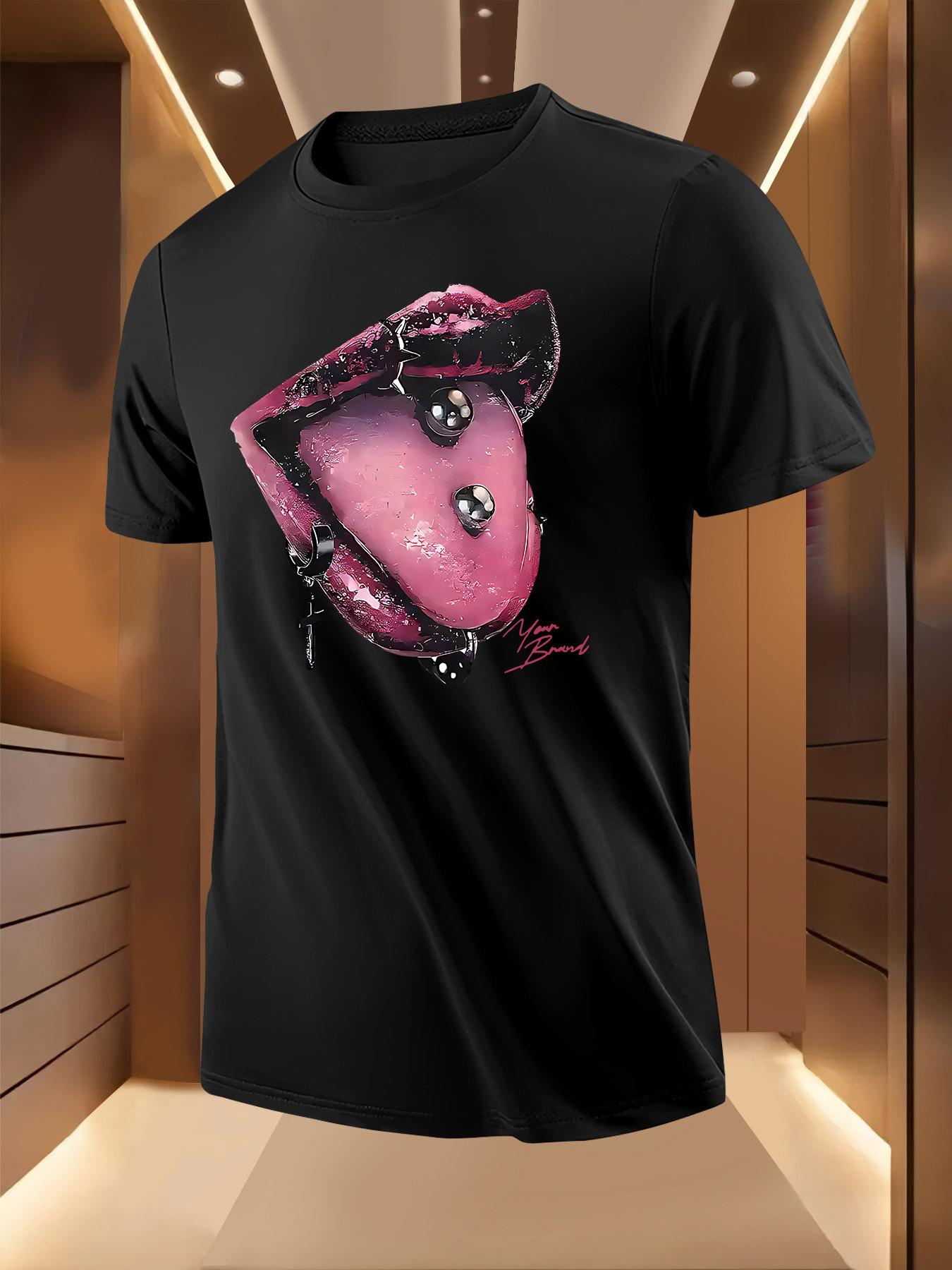 Pink Lip Print Tshirt - Breathable Lightweight Polyester S