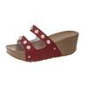 Pearl Thick-soled Shoes One-shoulder Slippers Women's Fashionable Wedge Heels Riveted Toe-exposed Beach Flip-flops