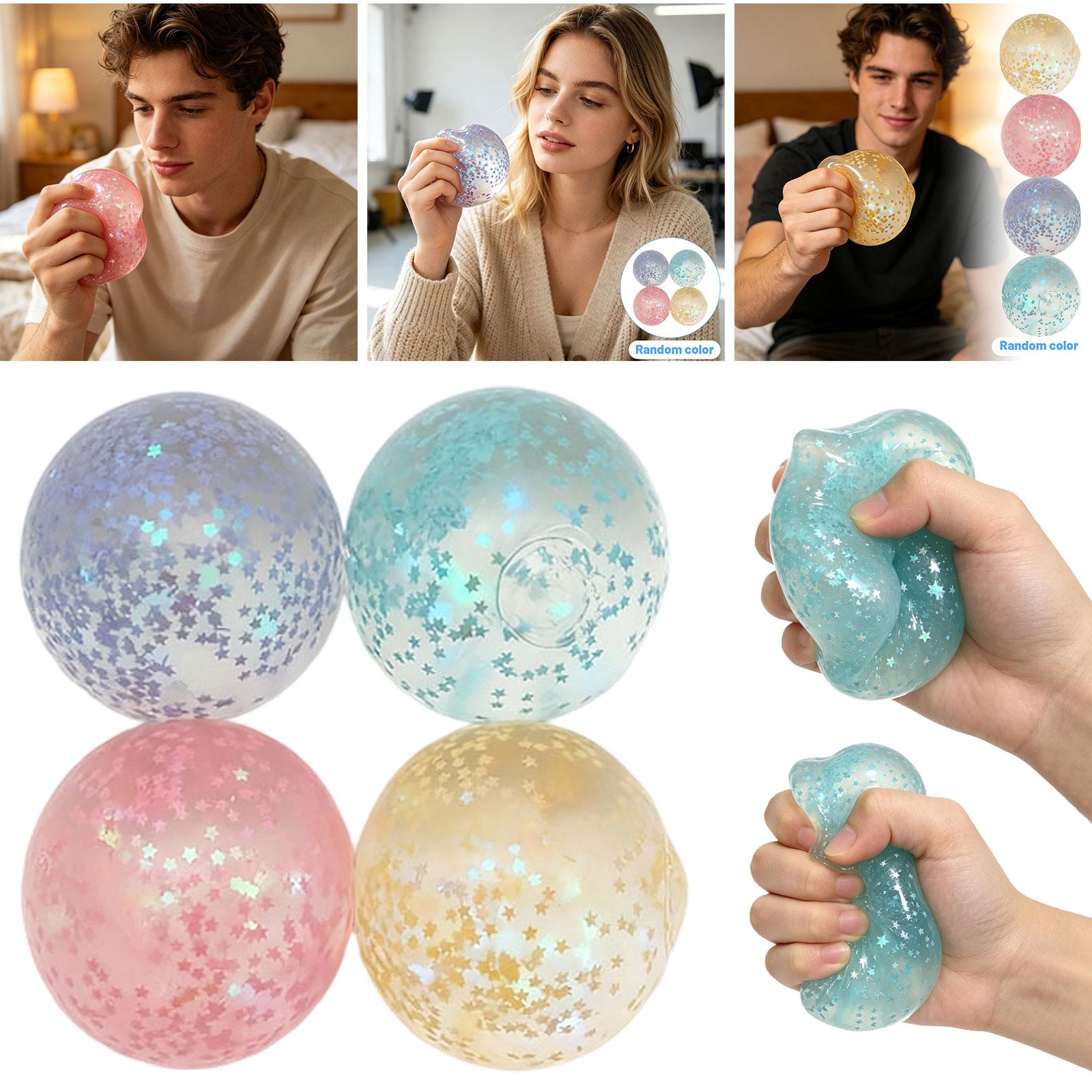 Aurora Sequins Squeeze Stress Relief Ball for Hand Exercise Sensory Toy for Office Home Classroom Use Random Pattern Design One Size