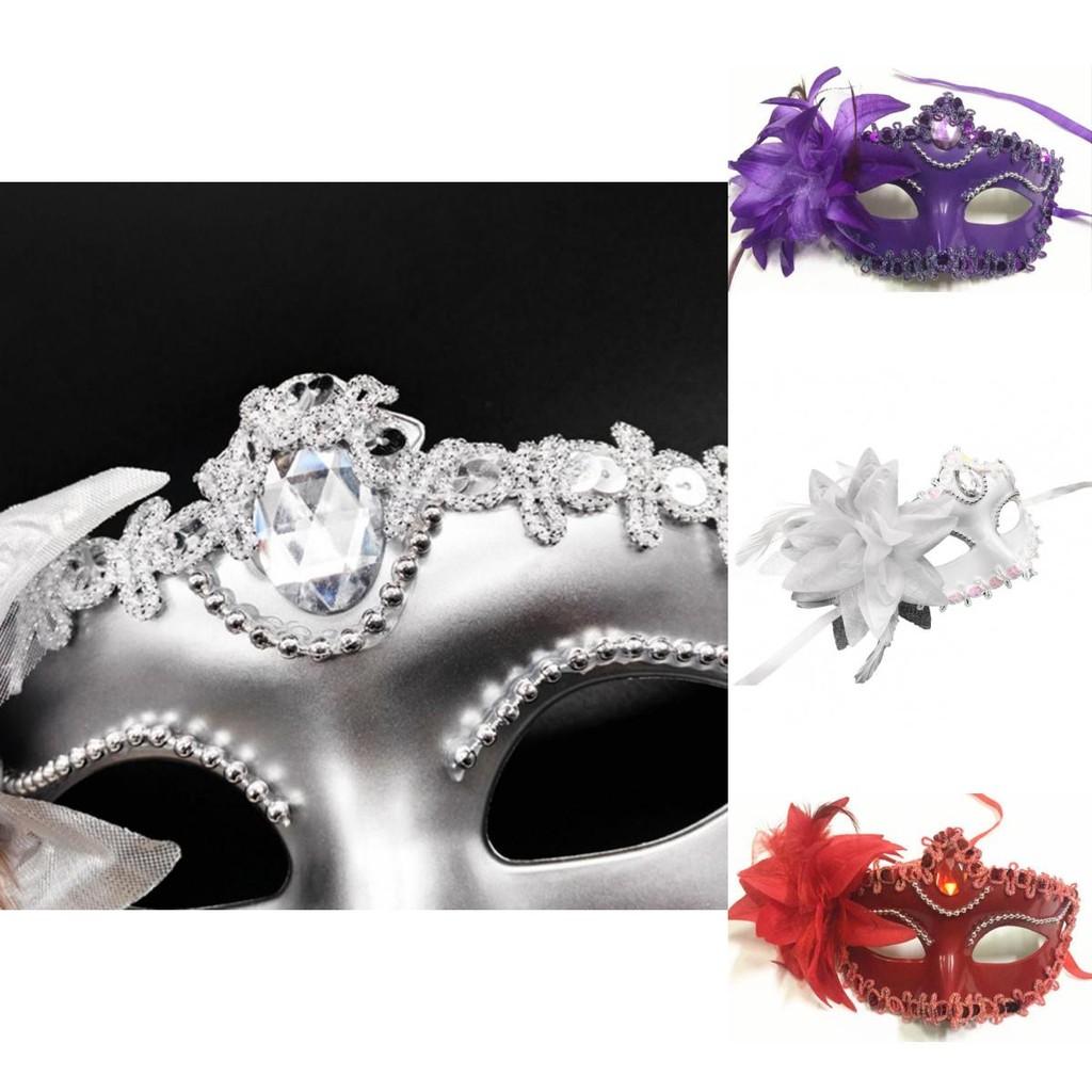 Elegant Lace Masquerade Mask With Rhinestone Flower Accents For Women's Halloween Costume Props