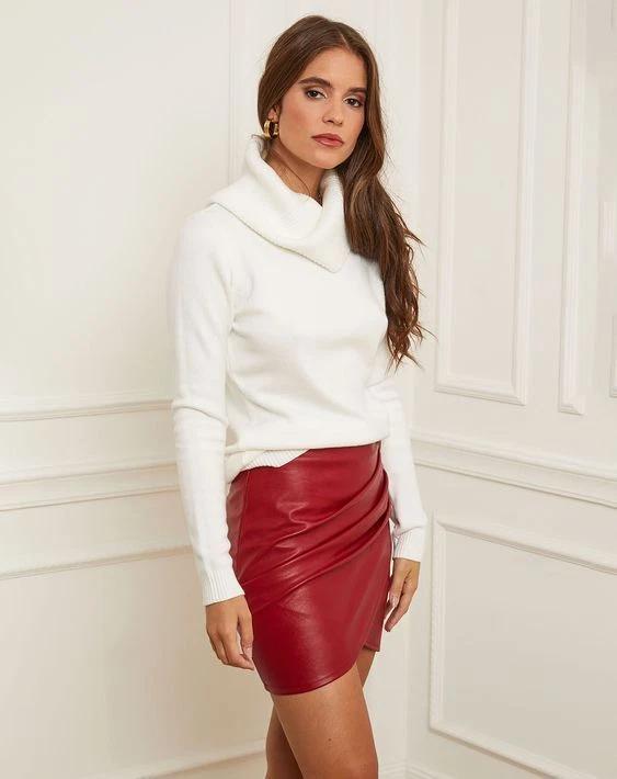 Red Handmade Leather Designer Lambskin Fit Unique Skirt Sexy Genuine Women Hot Slim