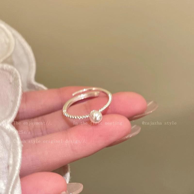 Bow Pearl Beaded Ring Korean Ins Design Index Finger Ring Stacked Wearing Ring