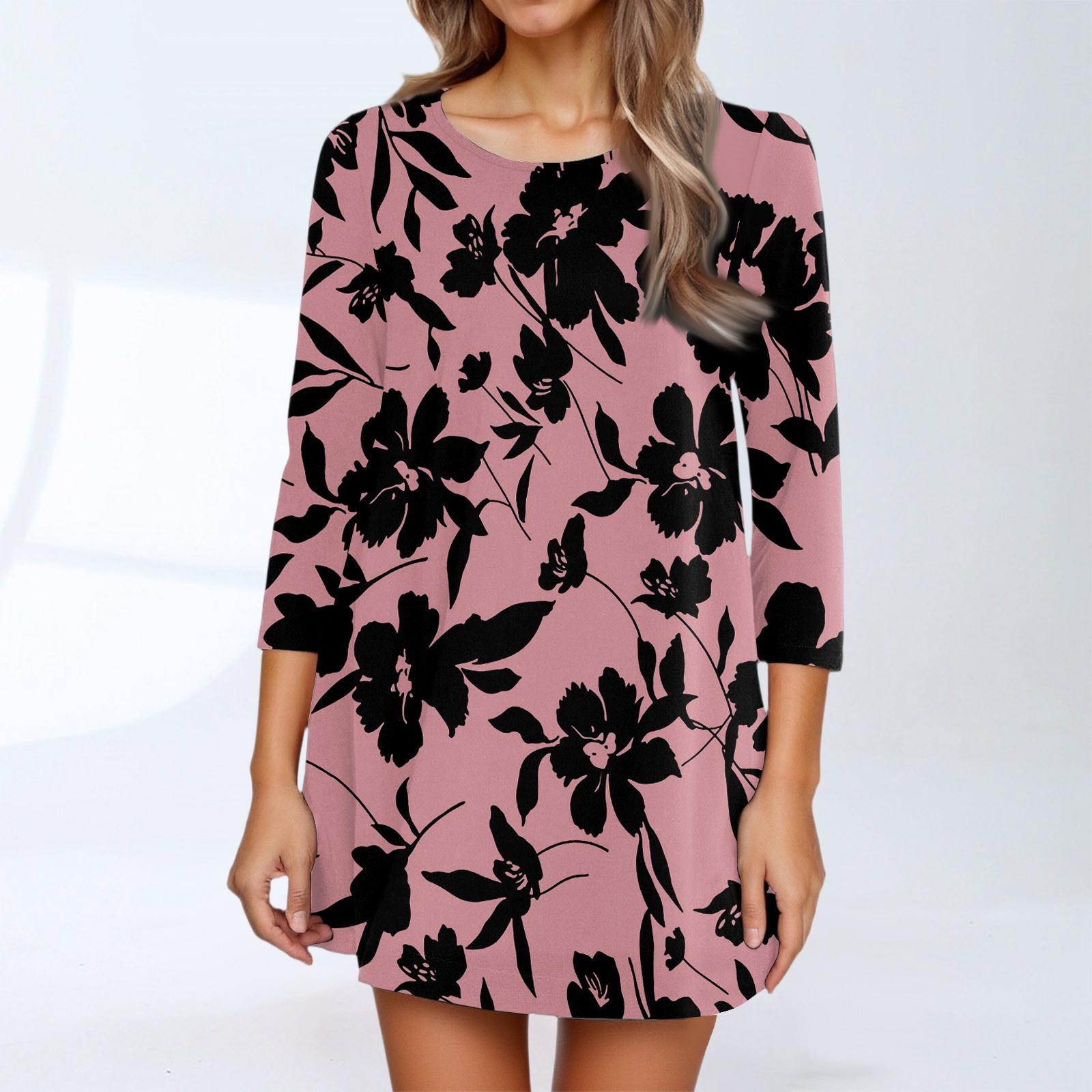 

Women s Fashion Casual Three,quarter Sleeve Round Neck Top M рожевий