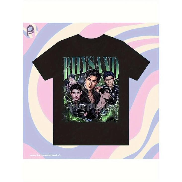 Men s ACOTAR Rhysand Anime T-Shirt - Neon Green & Black Anime Character Print, Slim Fit Short Sleeve Shirt with Rhysand Logo - Hot Transfer Durable S чёрный
