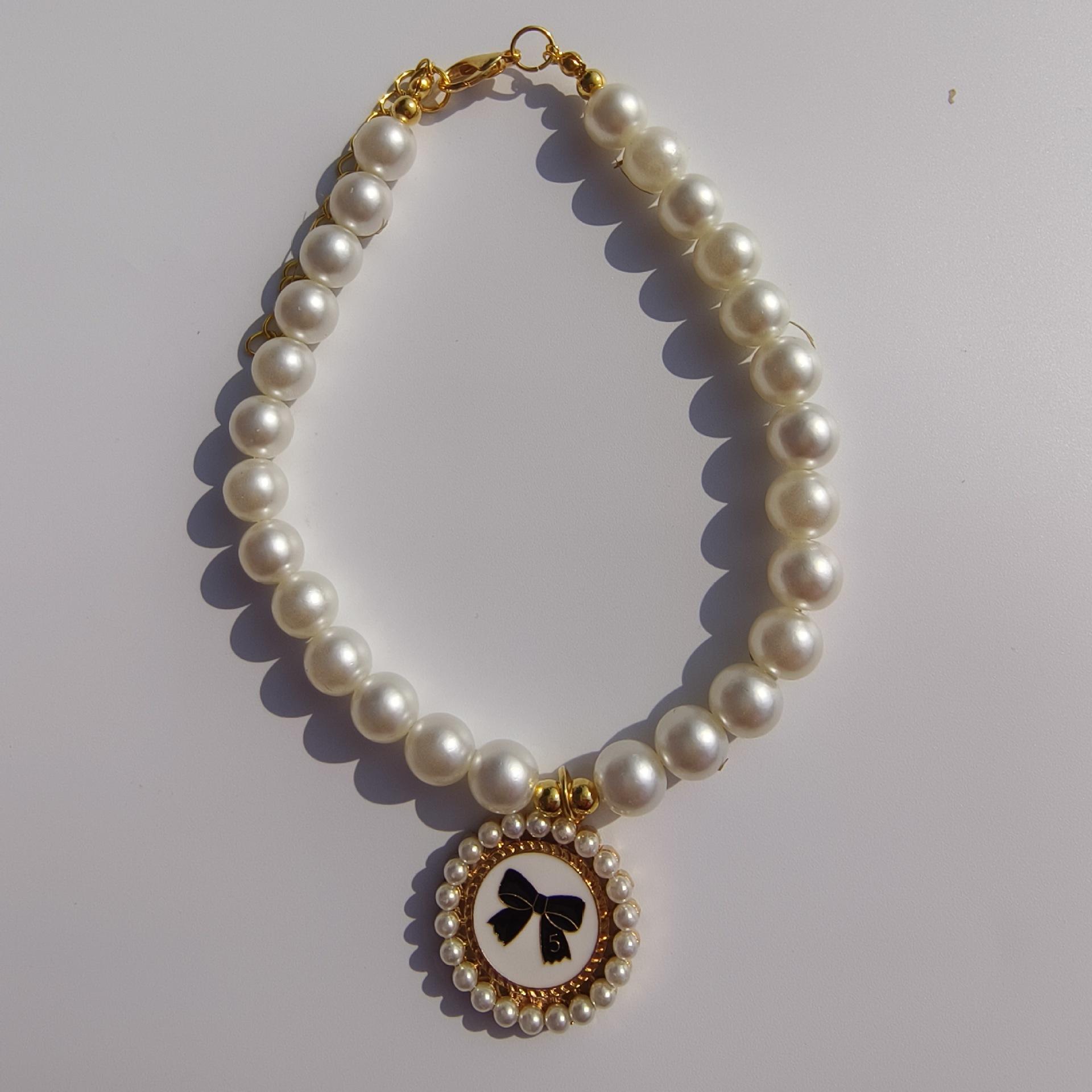 

Kitten Pearl Necklace Gemstone Love Pendant Vintage Crystal Dog Collar Pet Neck Pet Dog XS 15-20CM белый