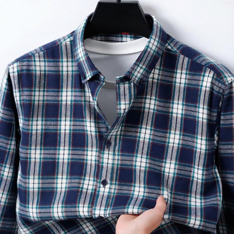 Men's Brushed Plaid Long Sleeve Comfort Shirts Spring Autumn Fashion Casual Daily Commute Bussiness Regular Slim Checked Blouses