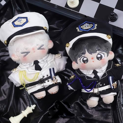 niannyyhouse Plush Clothes Set (10cm-15cm) - Hat, Coat, Shirt, Pants, Tie, Belt, Black and White Uniform Set (Black)
