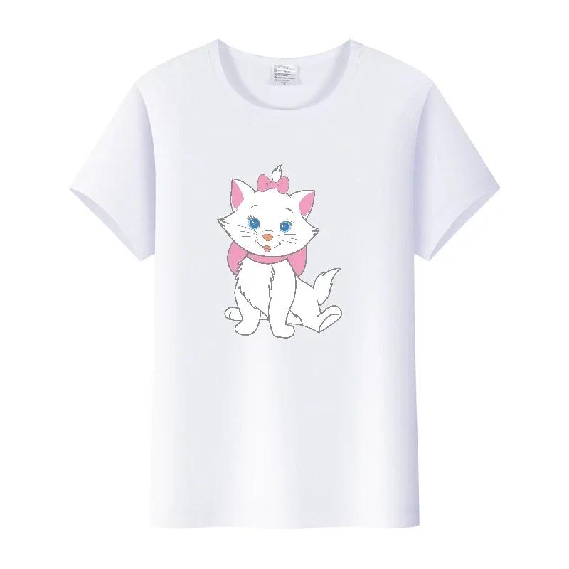 Cute Disney Marie Cat Cartoon Women Tees Summer Tops Aesthetic White Short Sleeve Girl T-Shirts Plus Size Clothing Mens Blouses
